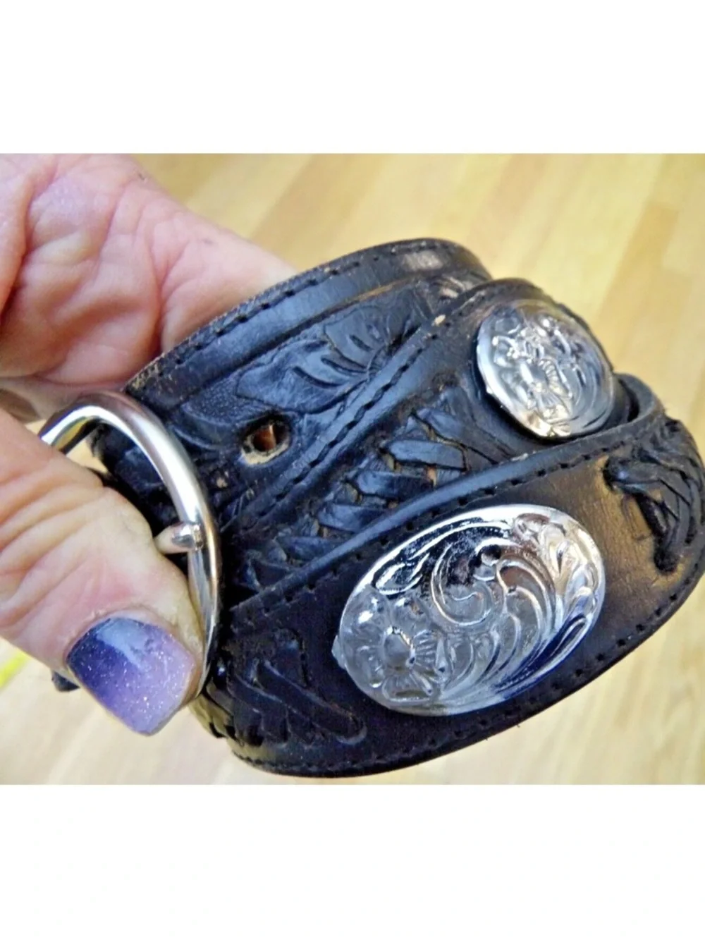 Palacios BLACK LEATHER CONCHO BELT 34